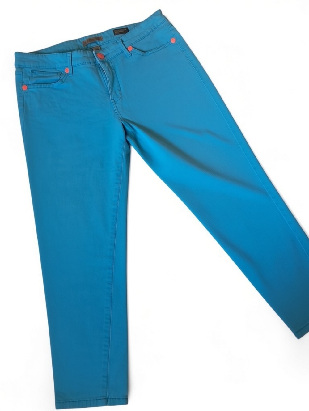 Nine West Women's Skinny Pants Sz 14 Turquoise W/ Neon Orange Hardware CUTE! EUC